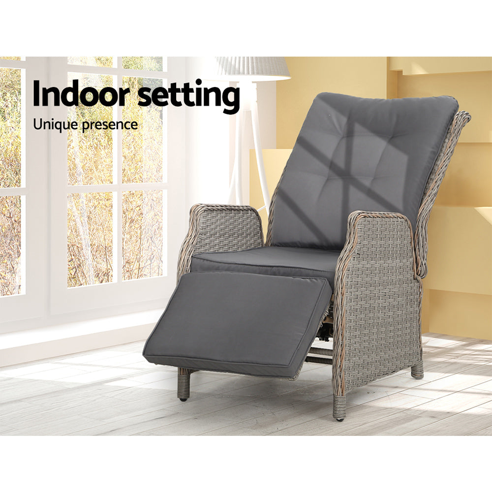 Kaia - Recliner Chairs Sun Lounge Wicker Lounger Patio Adjustable Grey