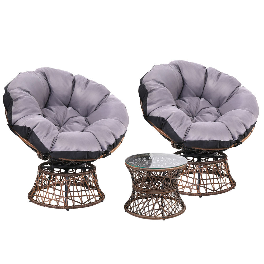 Nerida - Outdoor Lounge Setting Wicker Papasan Chairs Table Brown