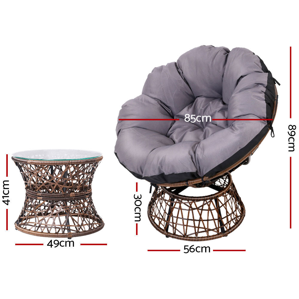 Nerida - Outdoor Lounge Setting Wicker Papasan Chairs Table Brown