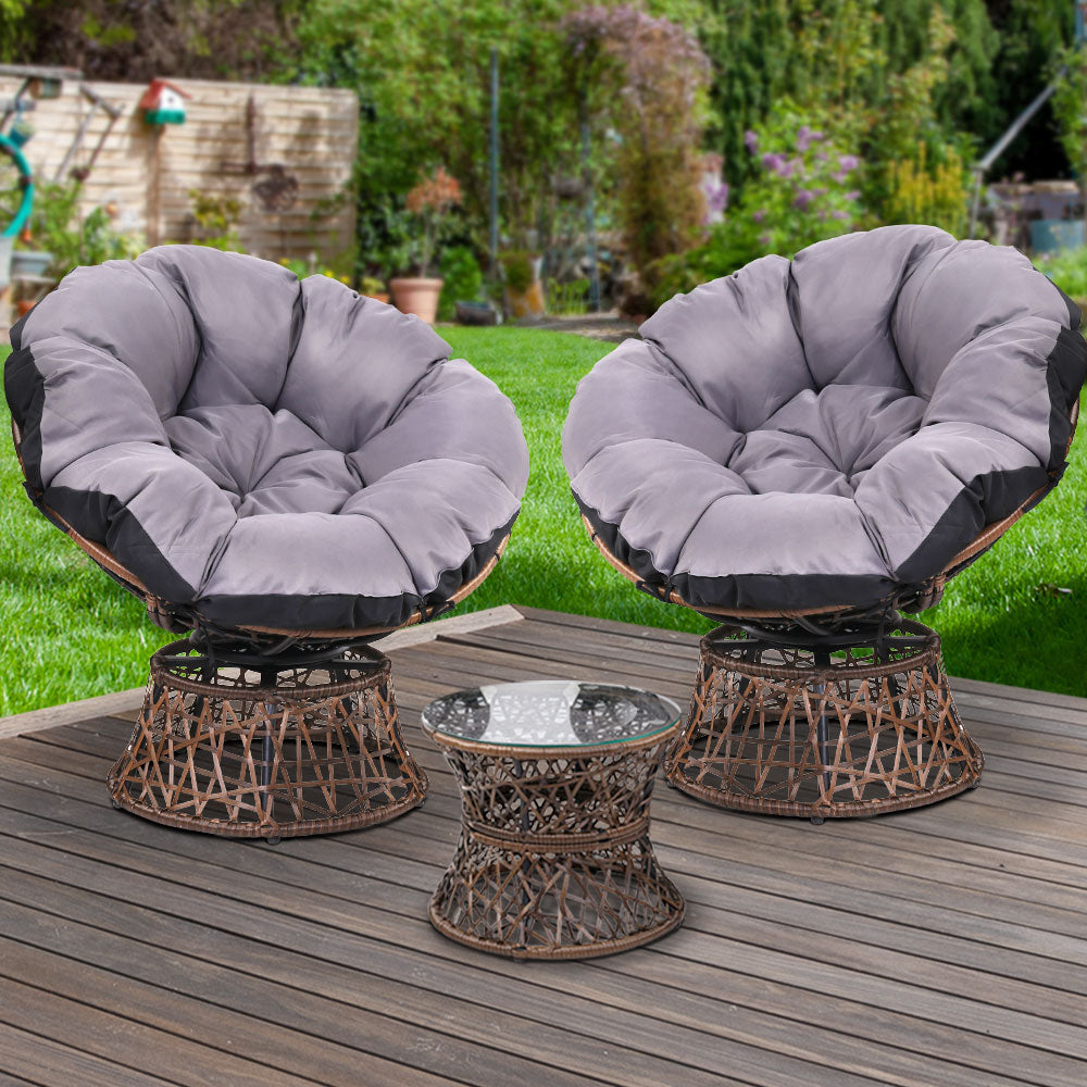 Nerida - Outdoor Lounge Setting Wicker Papasan Chairs Table Brown