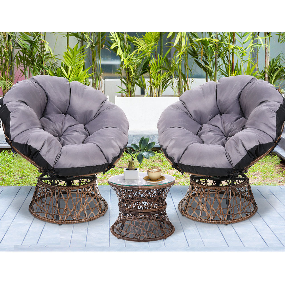 Nerida - Outdoor Lounge Setting Wicker Papasan Chairs Table Brown