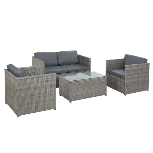 Nest - 4-Piece Outdoor Sofa Set Wicker Couch Lounge Grey