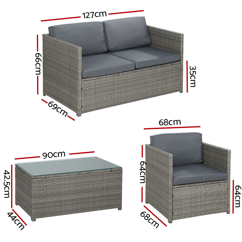Nest - 4-Piece Outdoor Sofa Set Wicker Couch Lounge Grey