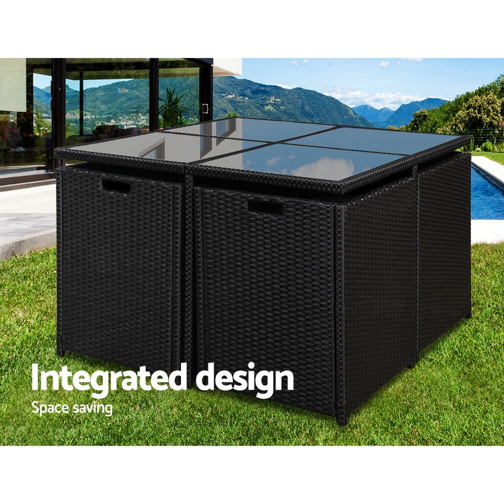 Elodie - Outdoor Dining Set 5 Piece Wicker Table Chairs Black