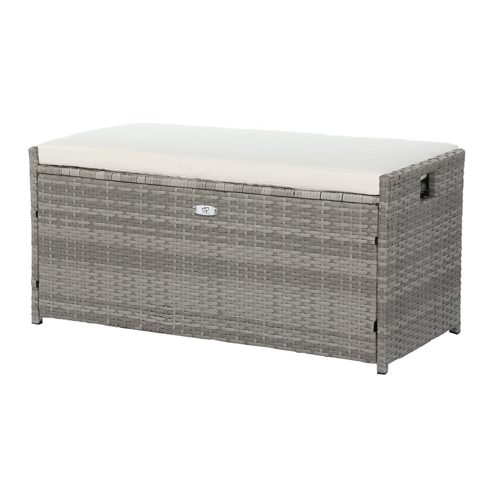 Breeze - Outdoor Storage Bench Box Wicker Garden Tools Grey