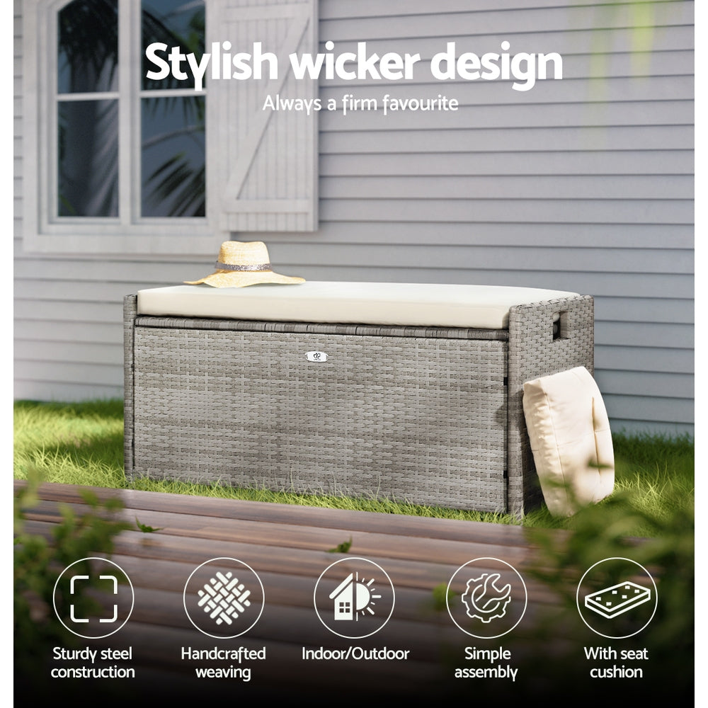 Breeze - Outdoor Storage Bench Box Wicker Garden Tools Grey
