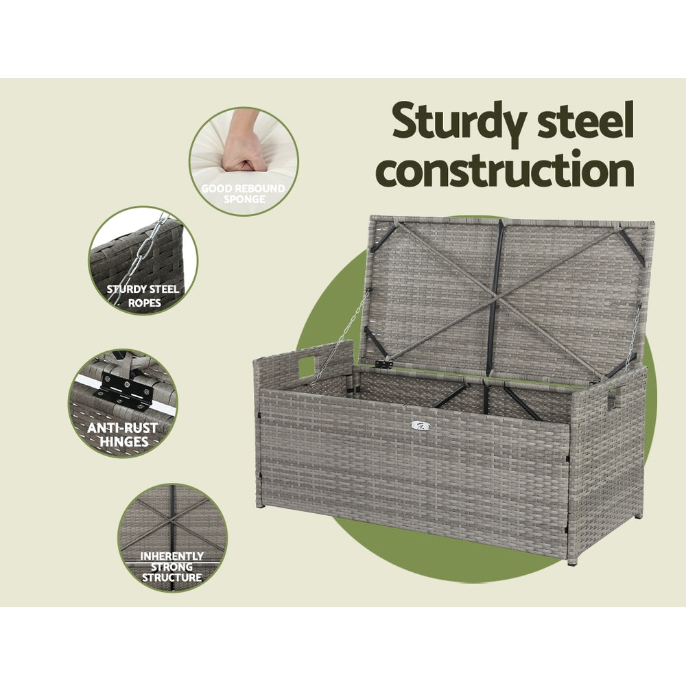 Breeze - Outdoor Storage Bench Box Wicker Garden Tools Grey