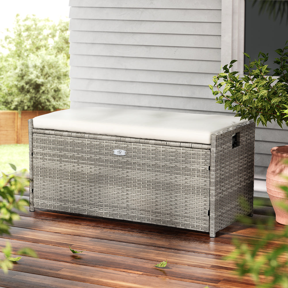 Breeze - Outdoor Storage Bench Box Wicker Garden Tools Grey