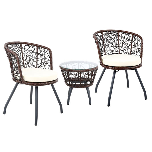Lush - 3PC Bistro Set Outdoor Furniture Rattan Chairs Brown