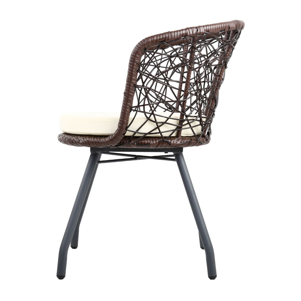 Lush - 3PC Bistro Set Outdoor Furniture Rattan Chairs Brown