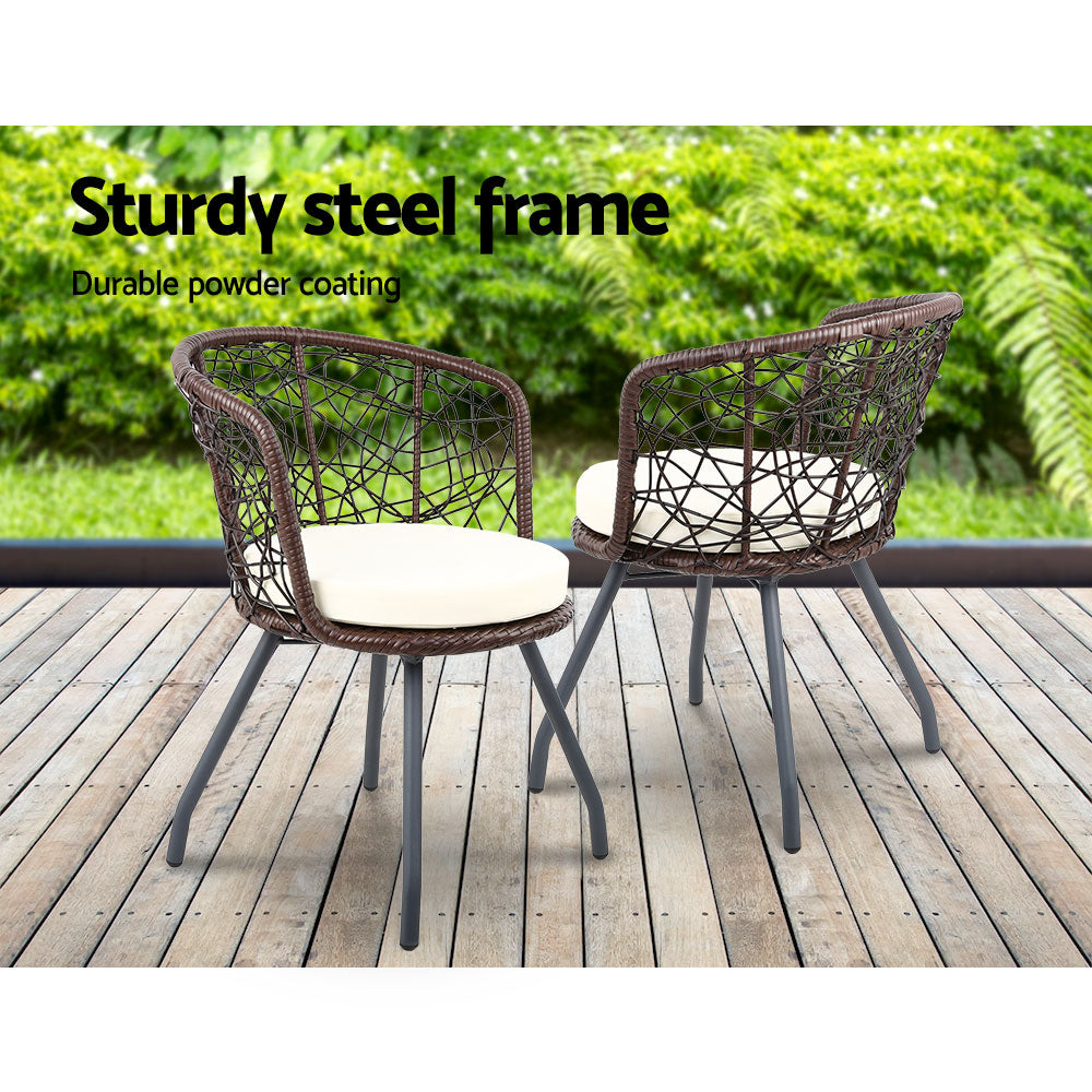 Lush - 3PC Bistro Set Outdoor Furniture Rattan Chairs Brown