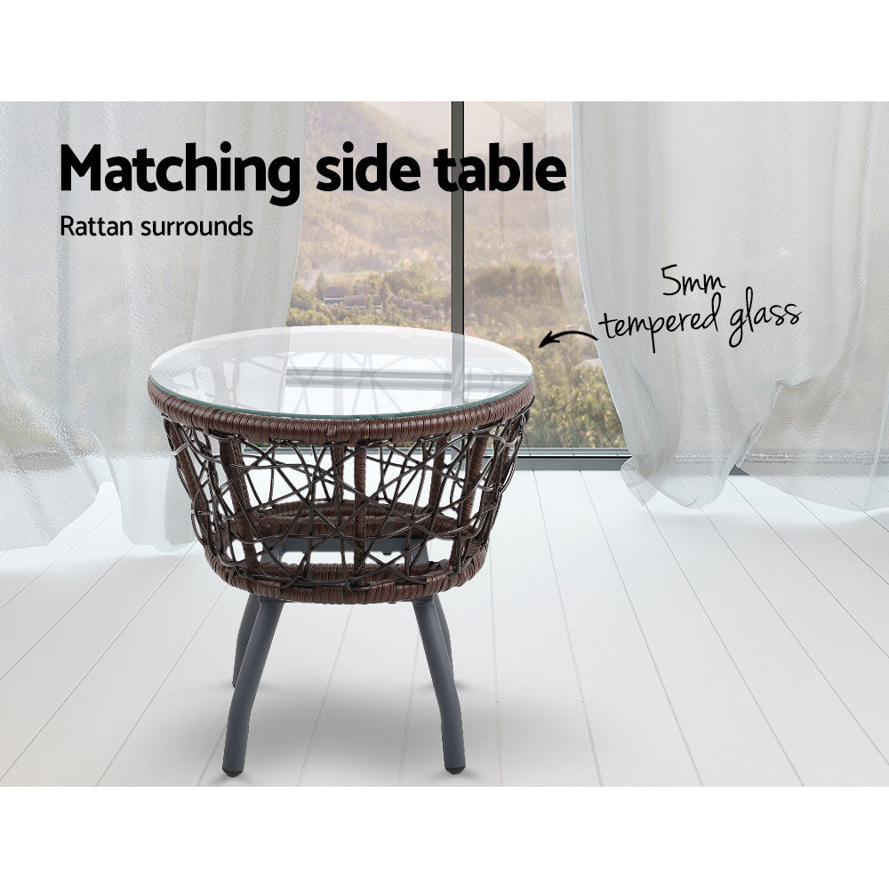 Lush - 3PC Bistro Set Outdoor Furniture Rattan Chairs Brown