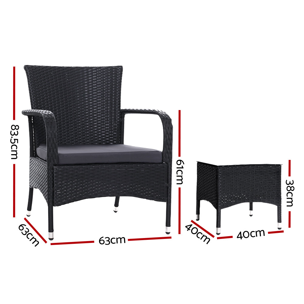 Brielle - 3PC Outdoor Bistro Set Wicker Chairs Table