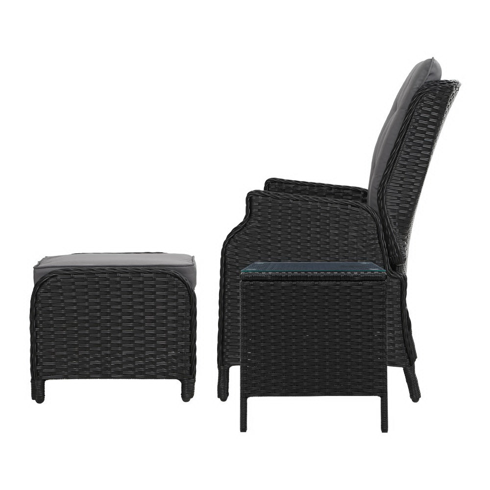 Mira - 5PC Recliner Chairs Table Sun Lounge Wicker Adjustable Black