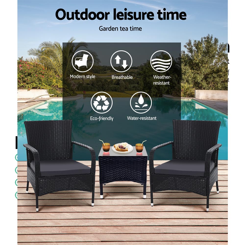 Brielle - 3PC Outdoor Bistro Set Wicker Chairs Table