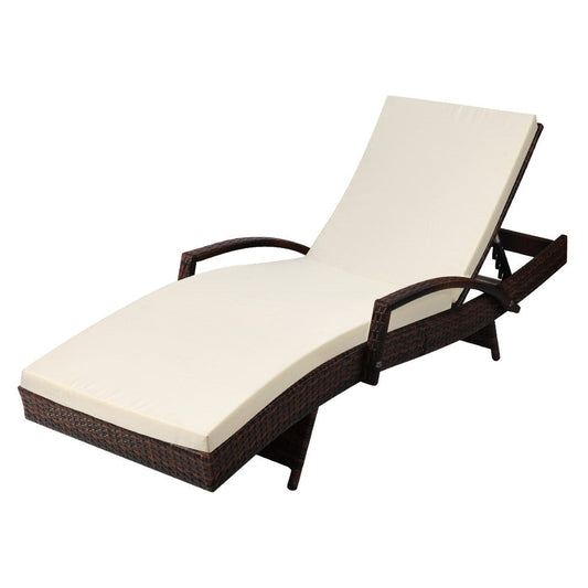 Claribel - Sun Lounge Wicker Lounger Beach Chair Patio Adjustable Brown