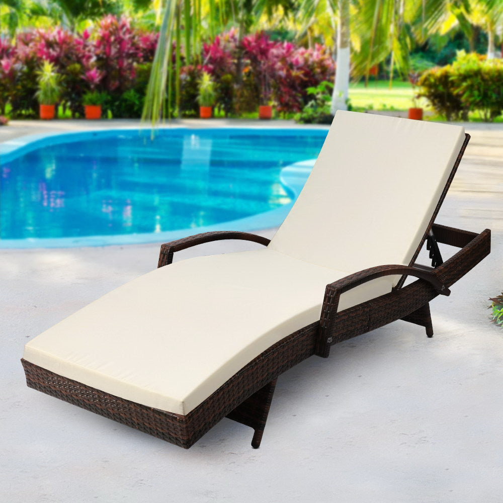 Claribel - Sun Lounge Wicker Lounger Beach Chair Patio Adjustable Brown