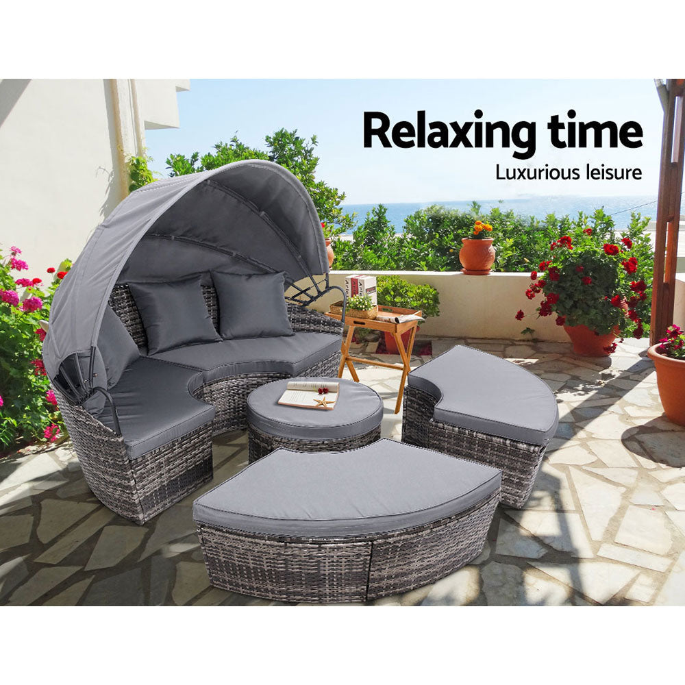 Colette - Sun Lounge Wicker Lounger Day Bed Outdoor Grey