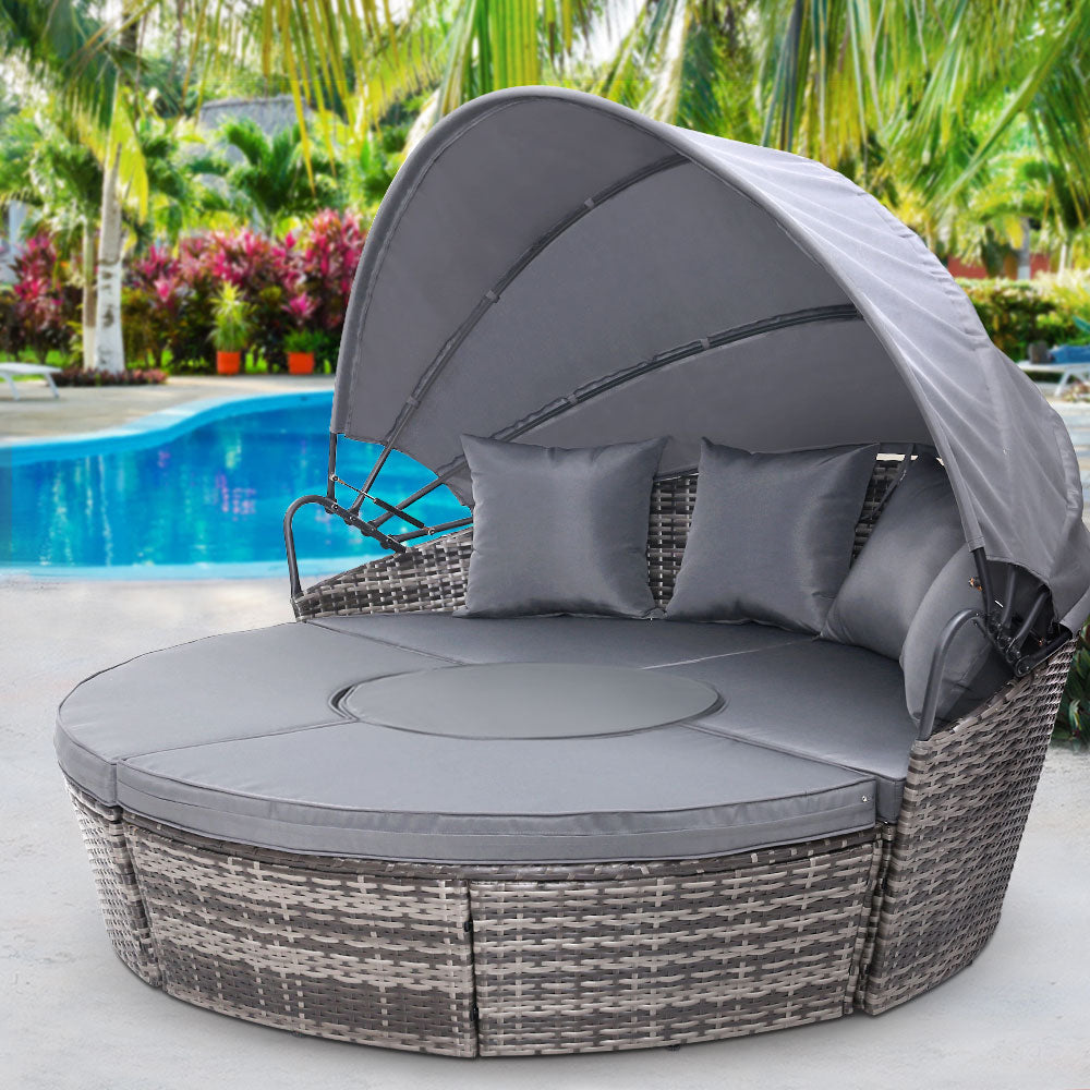 Colette - Sun Lounge Wicker Lounger Day Bed Outdoor Grey