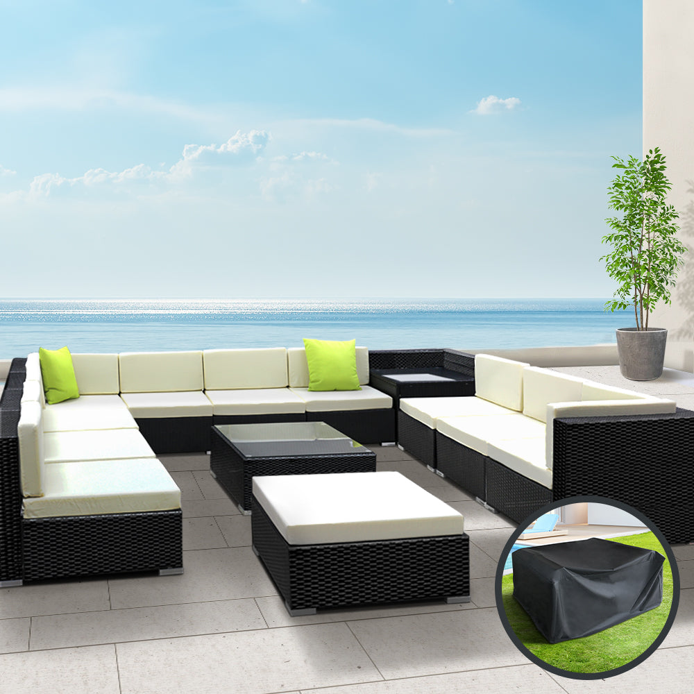 Clio - 13-Piece Outdoor Sofa Set Wicker Couch Lounge Cover