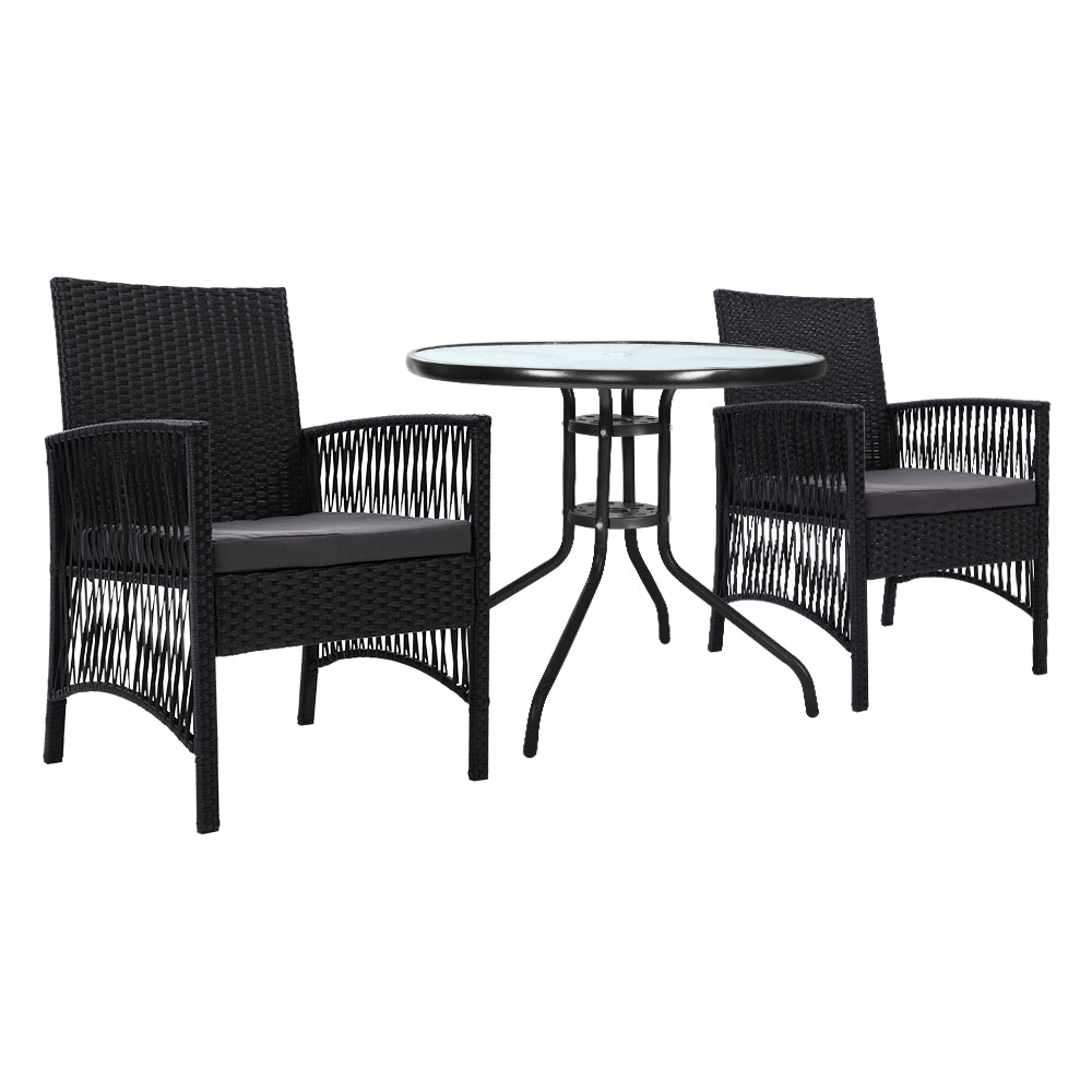 Cove - 3PC Bistro Set Outdoor Furniture Rattan Chairs Grey
