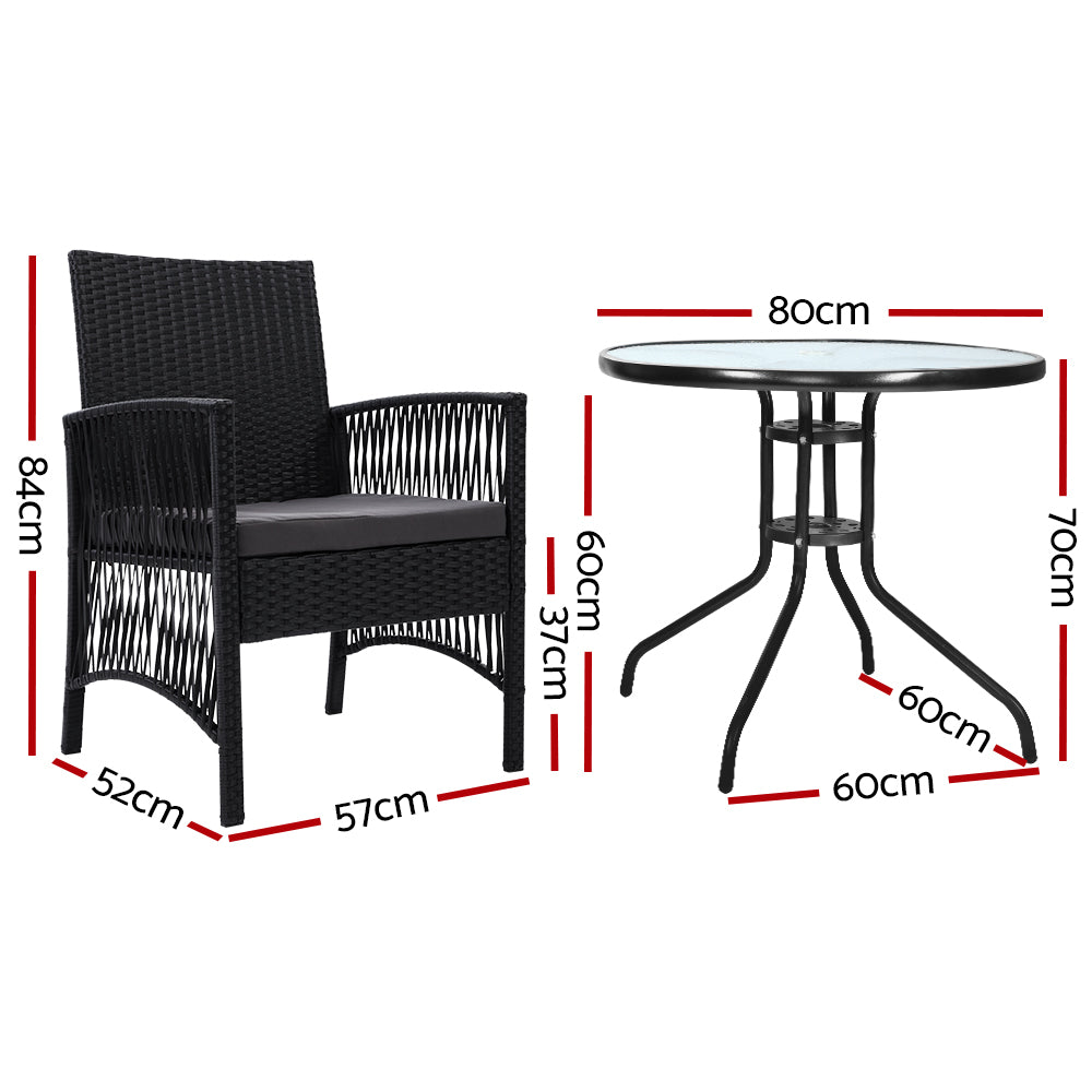 Cove - 3PC Bistro Set Outdoor Furniture Rattan Chairs Grey