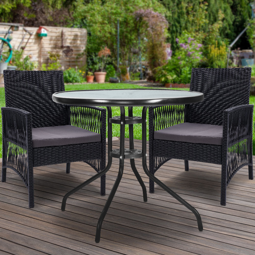 Cove - 3PC Bistro Set Outdoor Furniture Rattan Chairs Grey