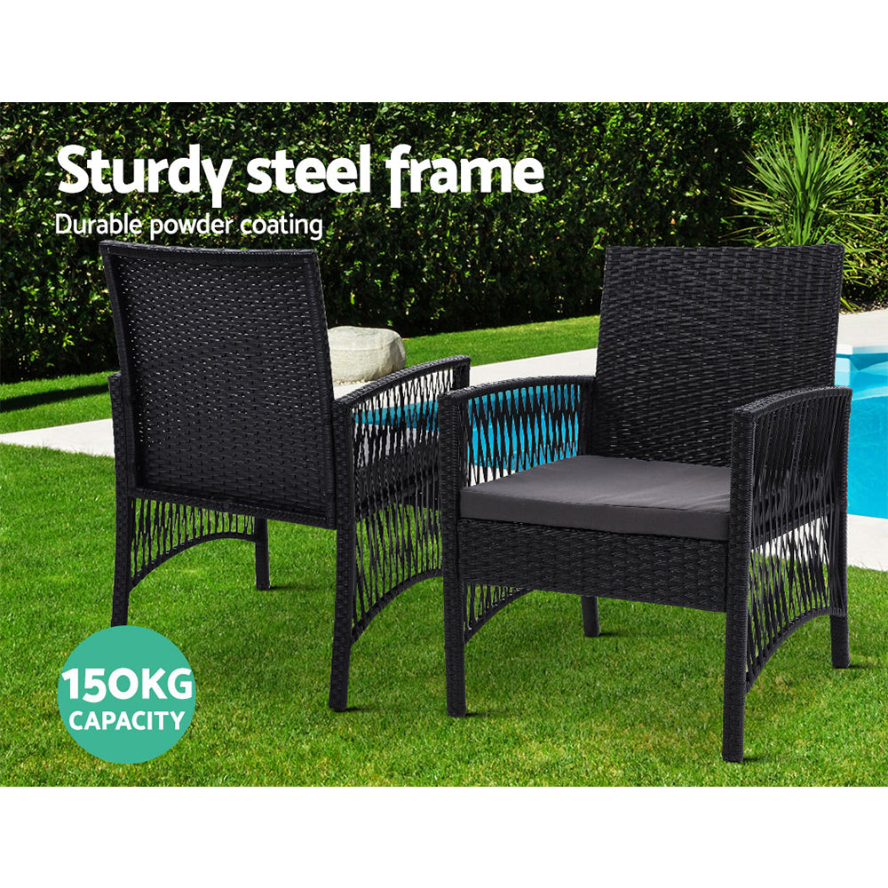 Cove - 3PC Bistro Set Outdoor Furniture Rattan Chairs Grey