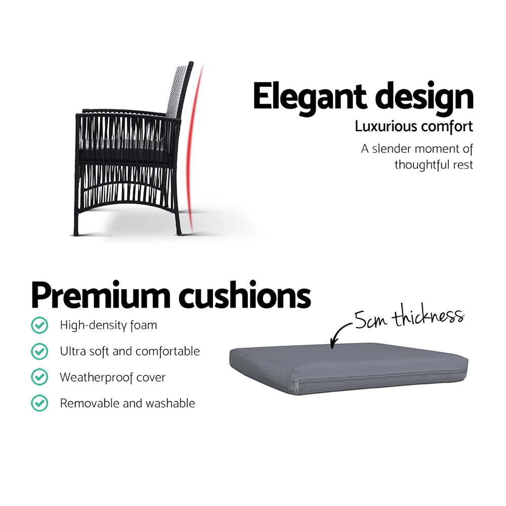 Cove - 3PC Bistro Set Outdoor Furniture Rattan Chairs Grey