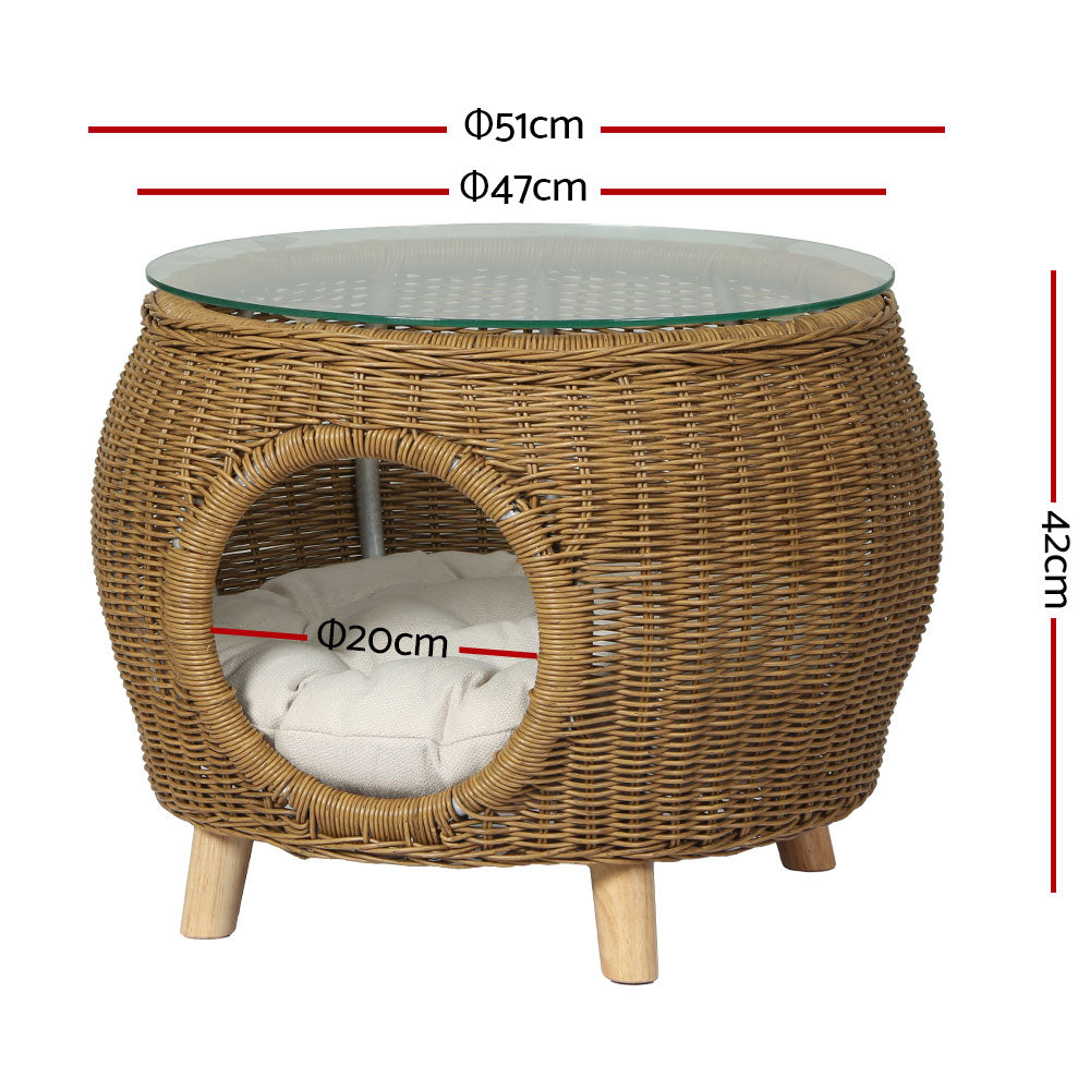 Coralie - Coffee Side Table Wicker Pet Bed Storage