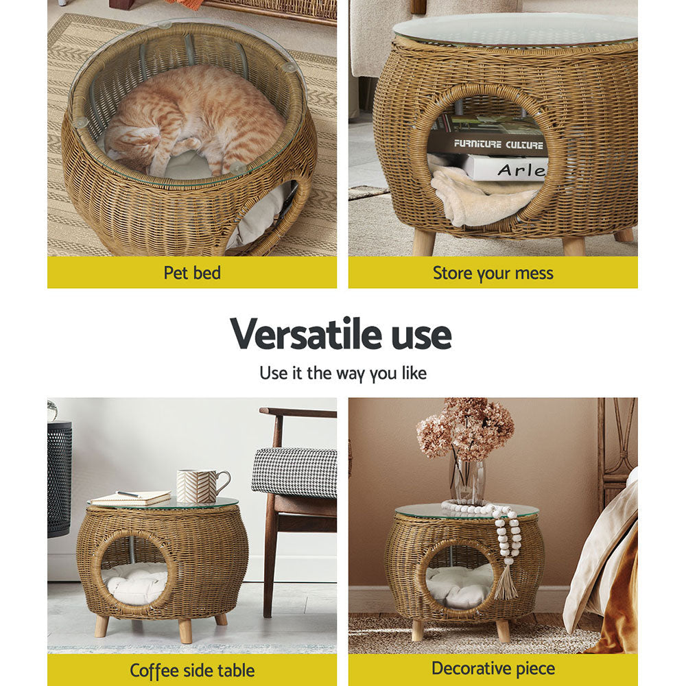 Coralie - Coffee Side Table Wicker Pet Bed Storage