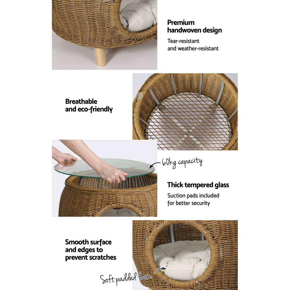 Coralie - Coffee Side Table Wicker Pet Bed Storage
