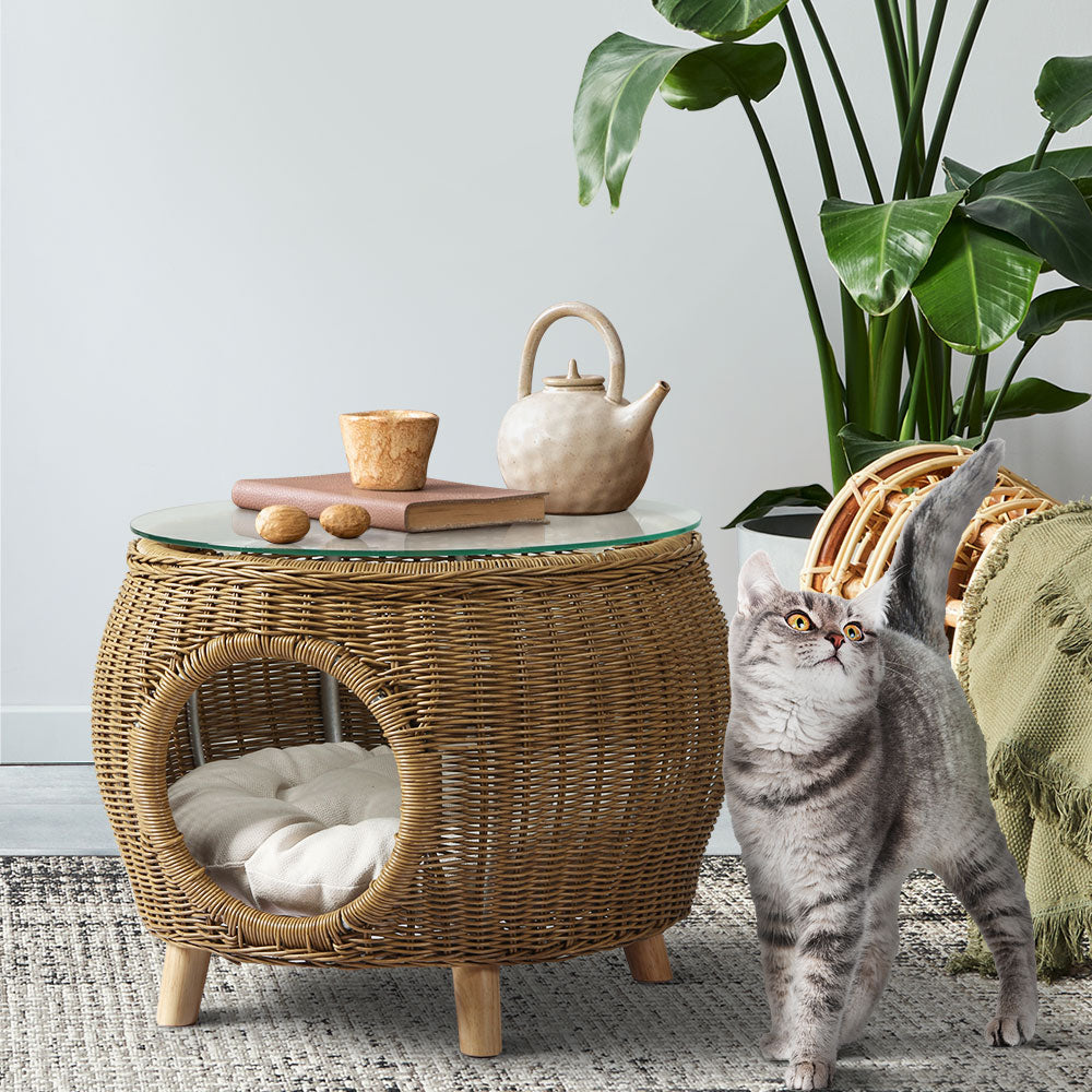 Coralie - Coffee Side Table Wicker Pet Bed Storage