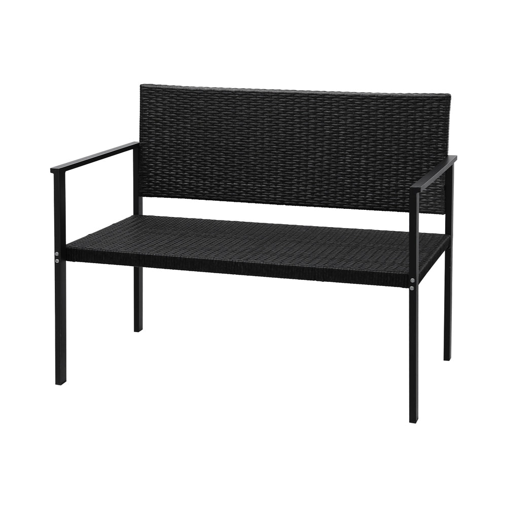 Thistle - Outdoor Garden Bench Seat Rattan Chair Steel Patio Black