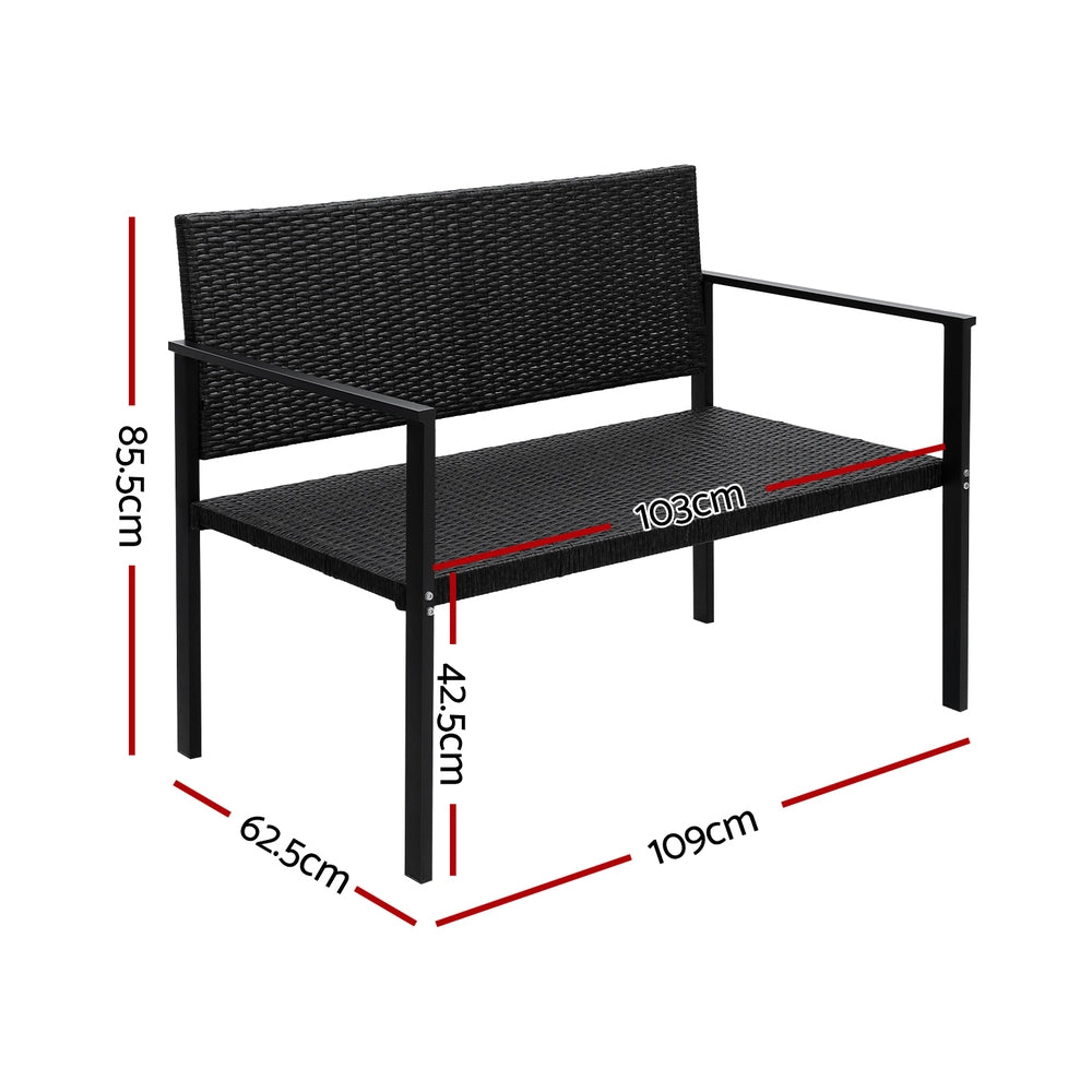 Thistle - Outdoor Garden Bench Seat Rattan Chair Steel Patio Black