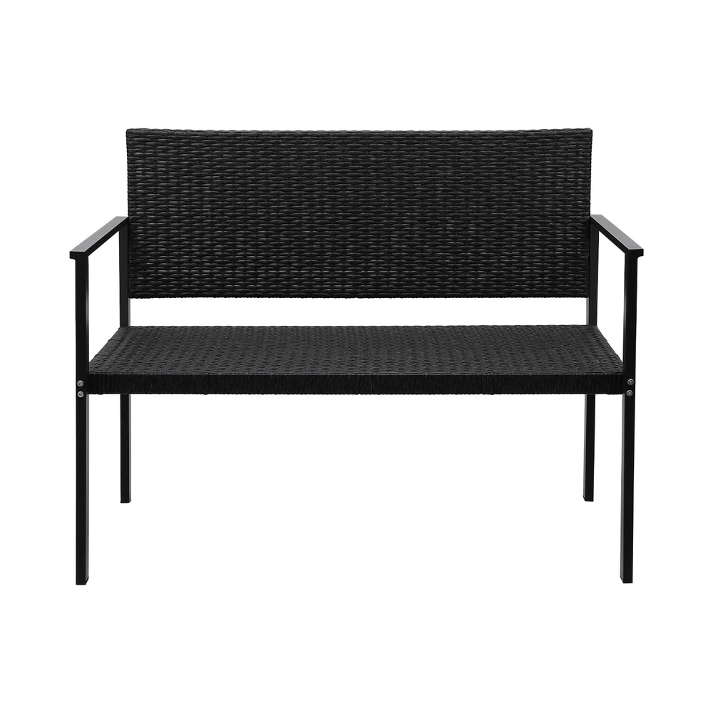 Thistle - Outdoor Garden Bench Seat Rattan Chair Steel Patio Black