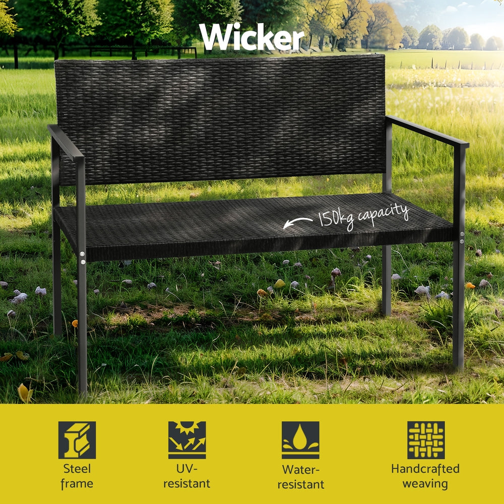 Thistle - Outdoor Garden Bench Seat Rattan Chair Steel Patio Black