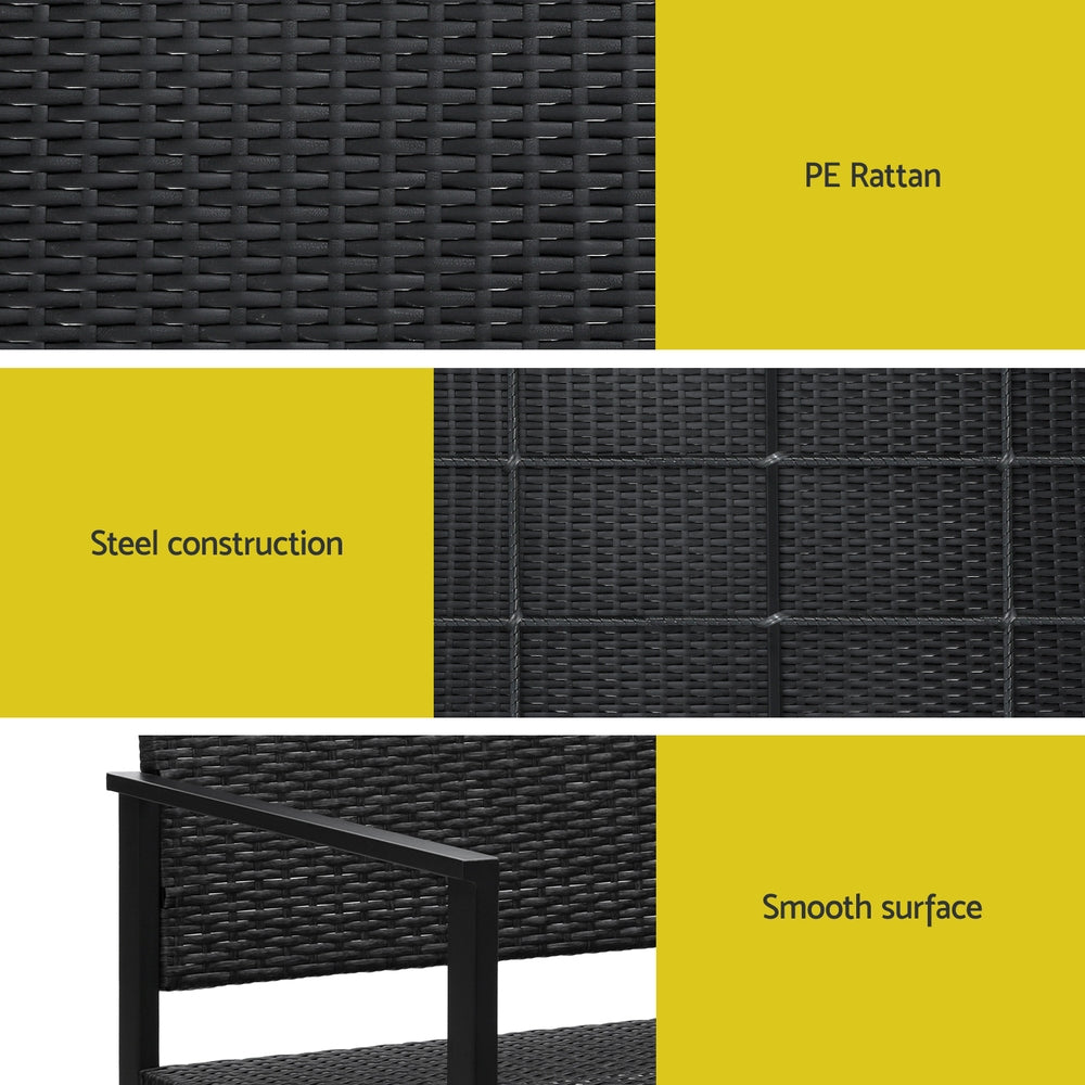 Thistle - Outdoor Garden Bench Seat Rattan Chair Steel Patio Black