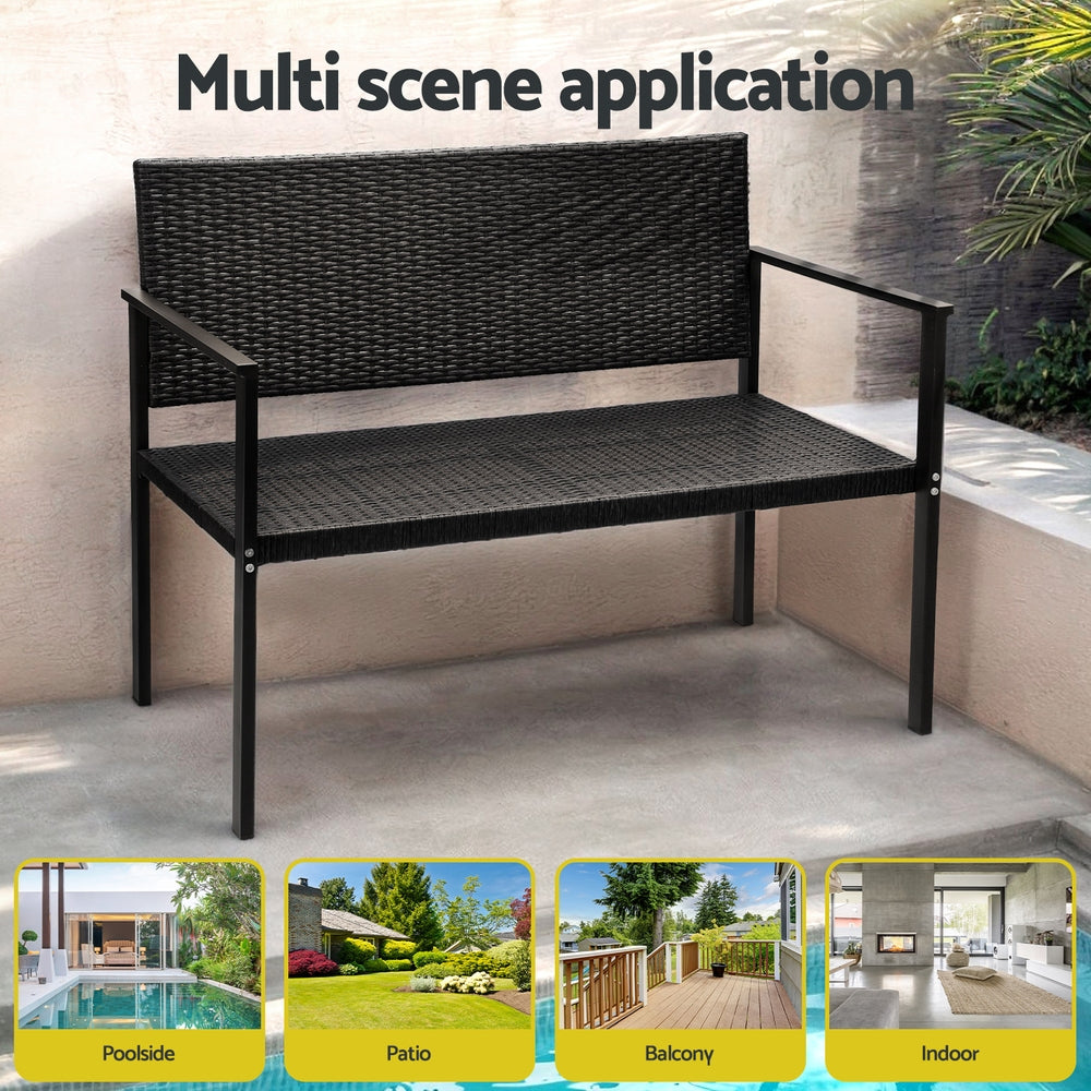 Thistle - Outdoor Garden Bench Seat Rattan Chair Steel Patio Black