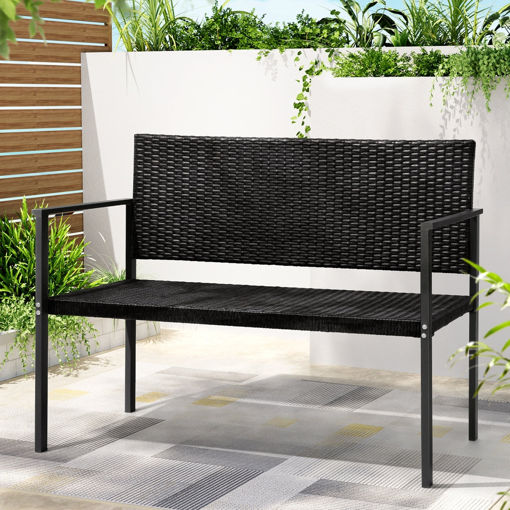 Thistle - Outdoor Garden Bench Seat Rattan Chair Steel Patio Black