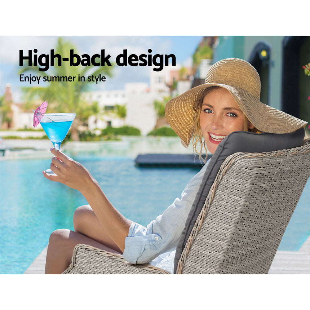 Elspeth - 2PC Recliner Chair Sun Lounge Wicker Lounger Adjustable Grey