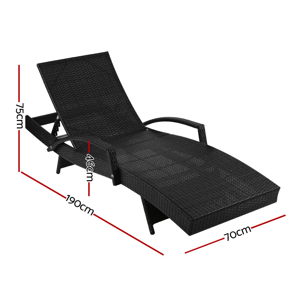Carina - Sun Lounge Wicker Lounger Beach Adjustable Black