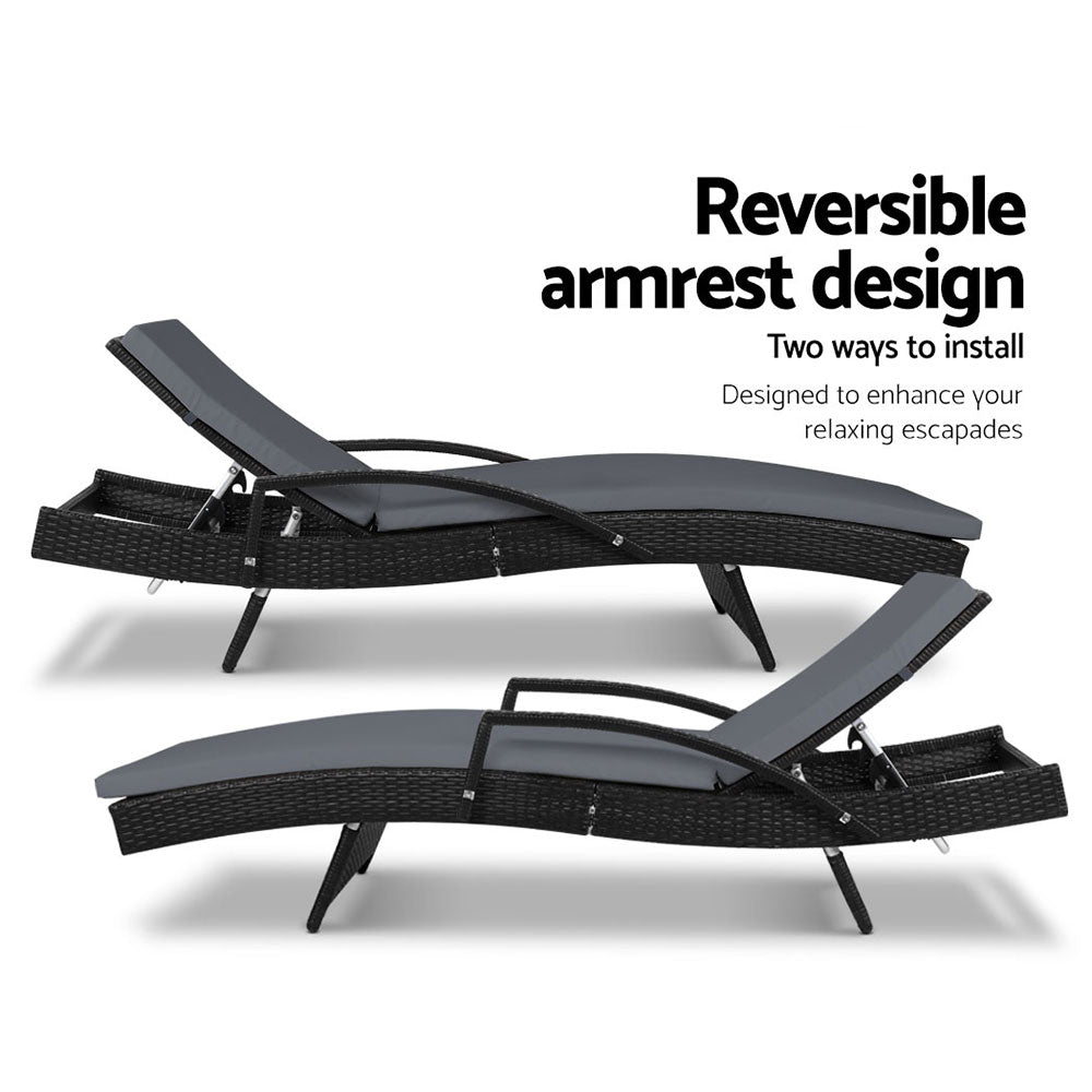 Carina - Sun Lounge Wicker Lounger Beach Adjustable Black