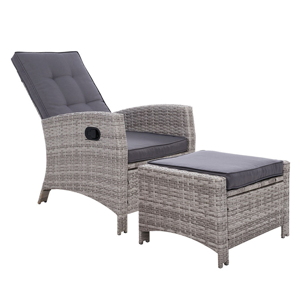 Cecily - Recliner Chair Sun Lounge Wicker Lounger Patio Adjustable Grey