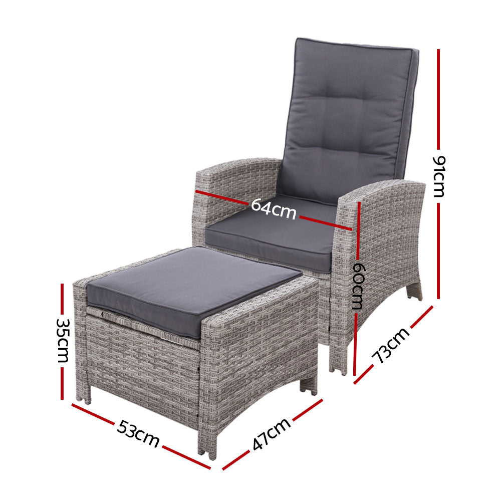 Cecily - Recliner Chair Sun Lounge Wicker Lounger Patio Adjustable Grey