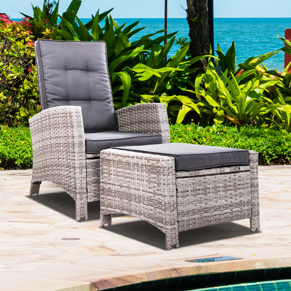 Cecily - Recliner Chair Sun Lounge Wicker Lounger Patio Adjustable Grey