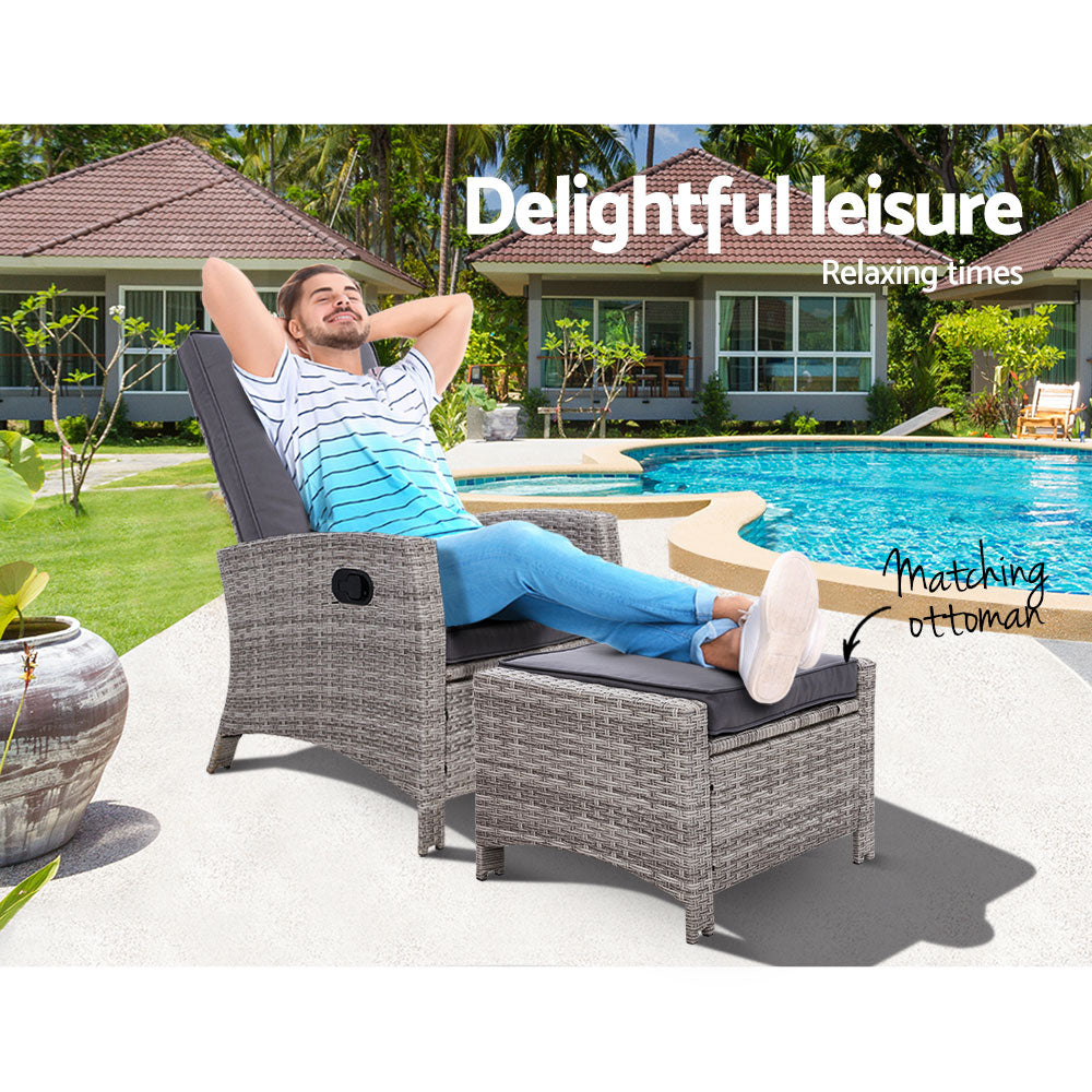 Cecily - Recliner Chair Sun Lounge Wicker Lounger Patio Adjustable Grey