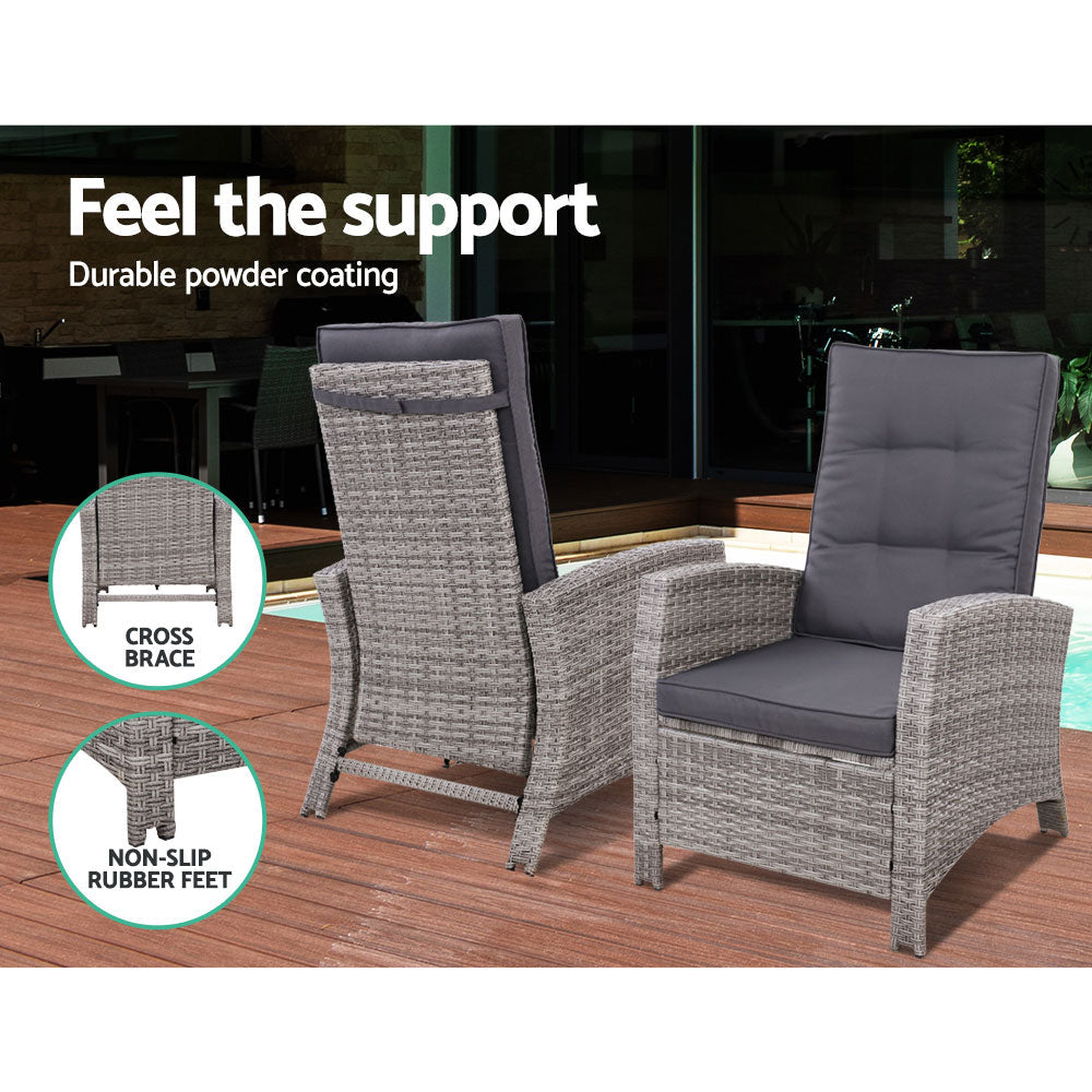 Cecily - Recliner Chair Sun Lounge Wicker Lounger Patio Adjustable Grey