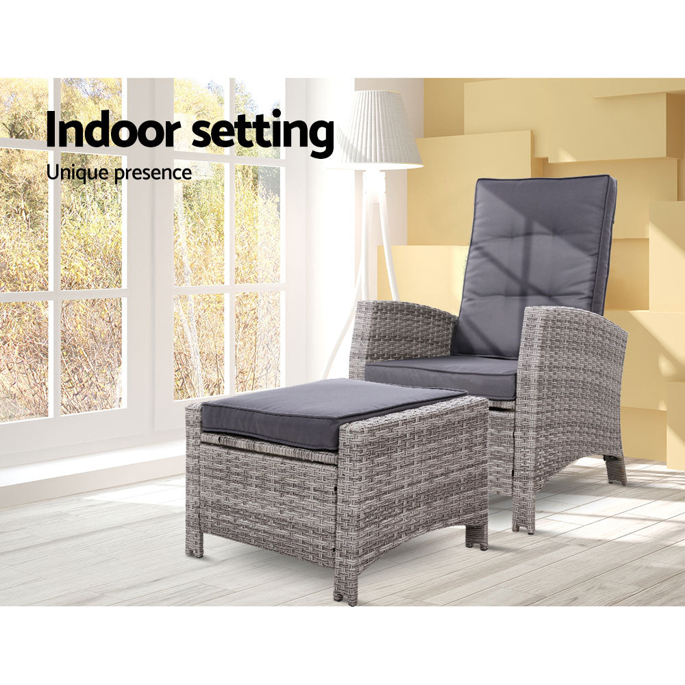 Cecily - Recliner Chair Sun Lounge Wicker Lounger Patio Adjustable Grey