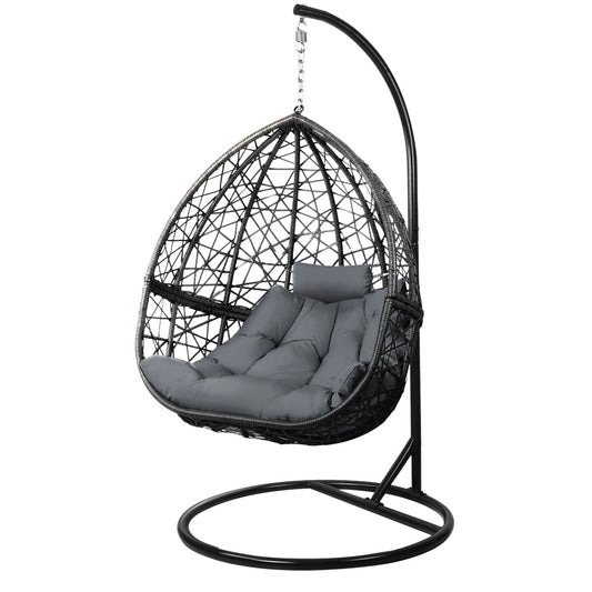 Celeste - Outdoor Egg Swing Chair Wicker Rattan Pod Stand Grey